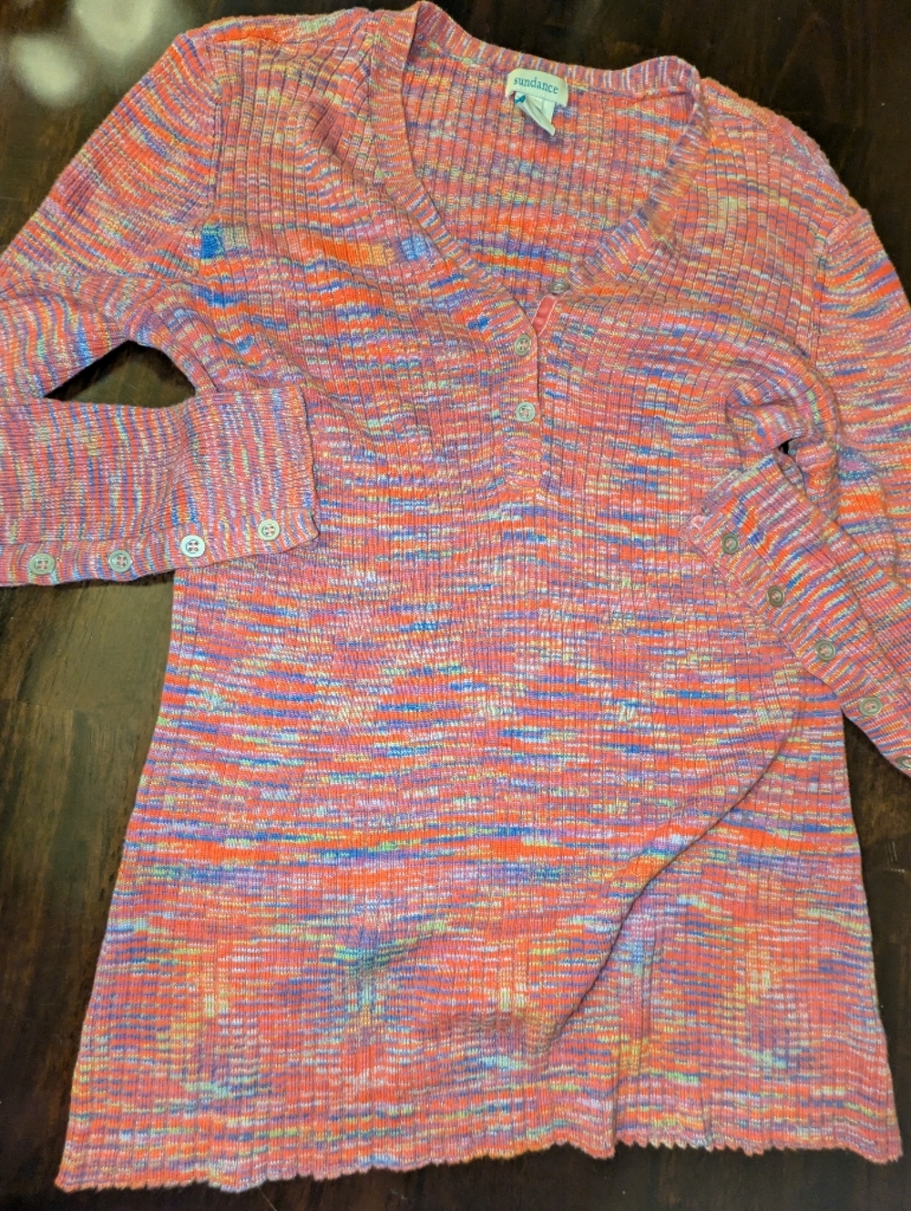 Sundance Long Sleeve Multi-Color Knit Tee in Pink & Orange Boho Soft Cozy